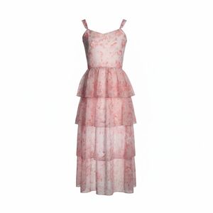 Sleeveless Pink Tiered Floral Maxi Dress